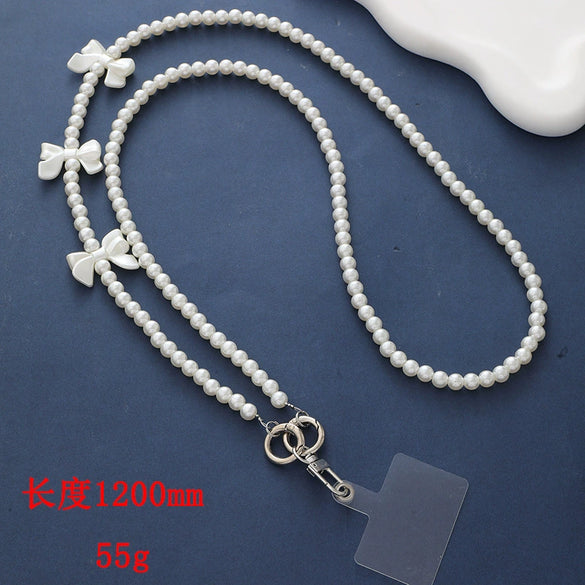 Mobile Phone Chain Accessories Pearl Leather Metal Handmade Love Letter C Style For Women