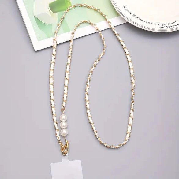 Mobile Phone Chain Accessories Pearl Leather Metal Handmade Love Letter C Style For Women
