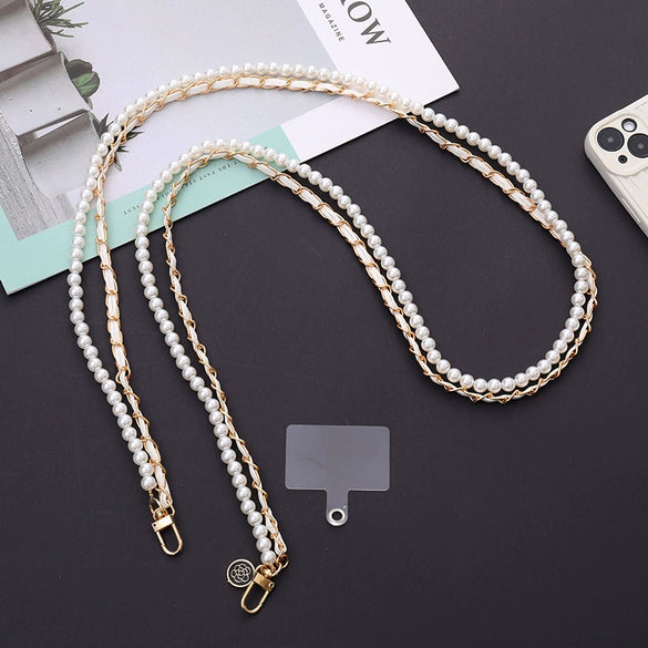 Mobile Phone Chain Accessories Pearl Leather Metal Handmade Love Letter C Style For Women