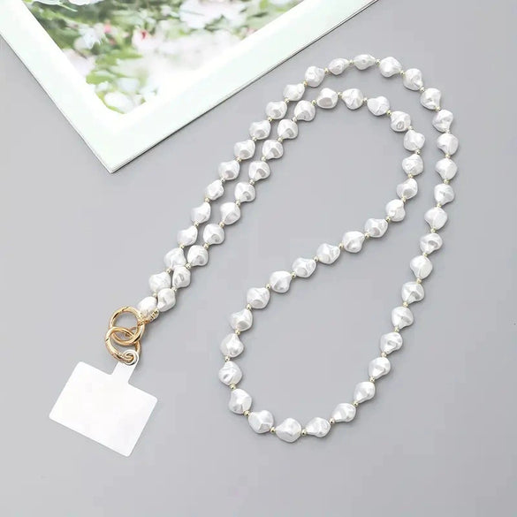 Mobile Phone Chain Accessories Pearl Leather Metal Handmade Love Letter C Style For Women