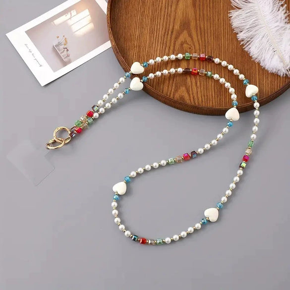 Mobile Phone Chain Accessories Pearl Leather Metal Handmade Love Letter C Style For Women