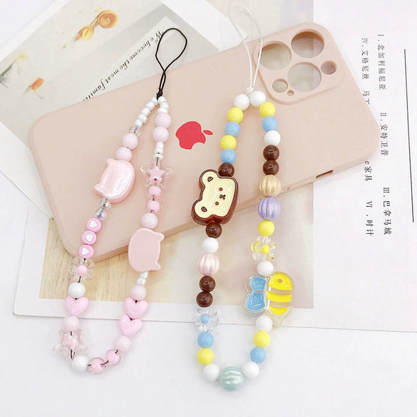 Mobile Phone Chain And Pendant Plastic Resin Beaded Bear Cat Head Highend Style Baking Paint