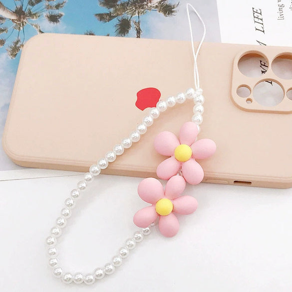 Mobile Phone Chain Beaded Pearl Hand Paint Flower Baking Paint Plastic Resin Pendant