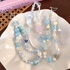 Mobile Phone Chain Lanyard Beaded Ornament Antilosing Rope Pendant Plastic Resin Blue Star Flowers Baking Paint