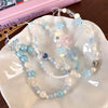 Mobile Phone Chain Lanyard Beaded Ornament Antilosing Rope Pendant Plastic Resin Blue Star Flowers Baking Paint