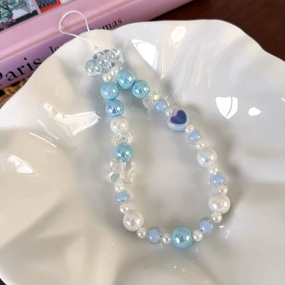 Mobile Phone Chain Lanyard Beaded Ornament Antilosing Rope Pendant Plastic Resin Blue Star Flowers Baking Paint
