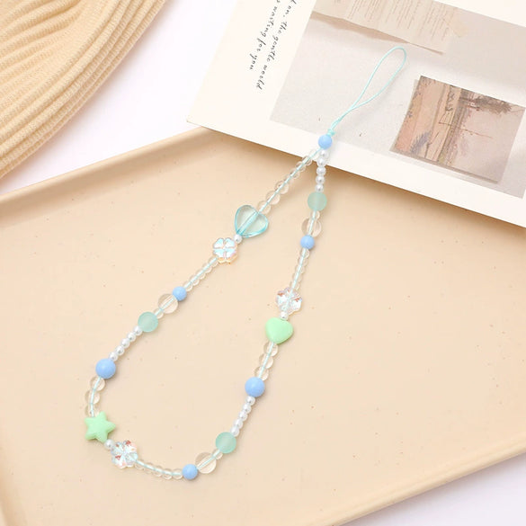 Mobile Phone Chain Pendant Acrylic Beaded Love Fivepointed Star Water Drops Bells Handmade