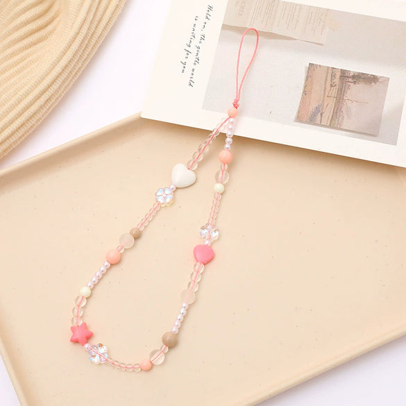 Mobile Phone Chain Pendant Acrylic Beaded Love Fivepointed Star Water Drops Bells Handmade