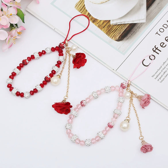 Mobile Phone Lanyard Creative Gypsum Flower Bracelet With Crystal Pendant Handmade For Unisex