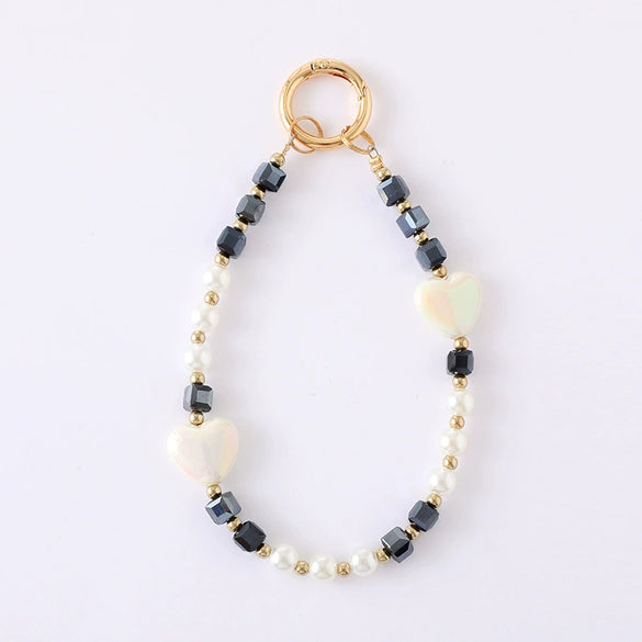 Mobile Phone Lanyard Keychain Pendant Crystal Beaded Love Pattern Handmade Colorplated