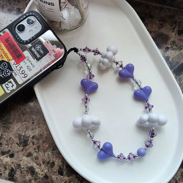 Mobile Phone Lanyard Soft Pottery Handmade Beaded Pink Heart With Kitty And Animated Protagonist Pattern For Girls