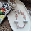 Mobile Phone Lanyard Soft Pottery Handmade Beaded Pink Heart With Kitty And Animated Protagonist Pattern For Girls