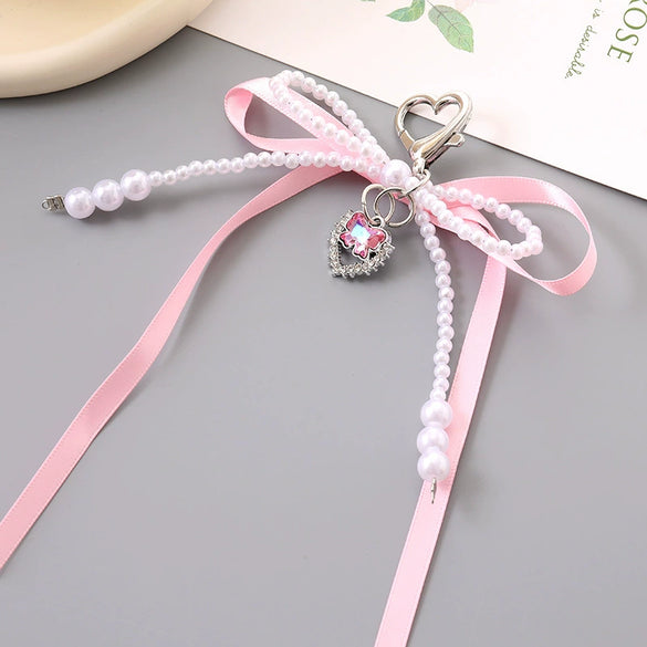 Mobile Phone Pendant Jewelry Car Keychain Headphone Shell Pendant Beads Handmade Bow Pattern
