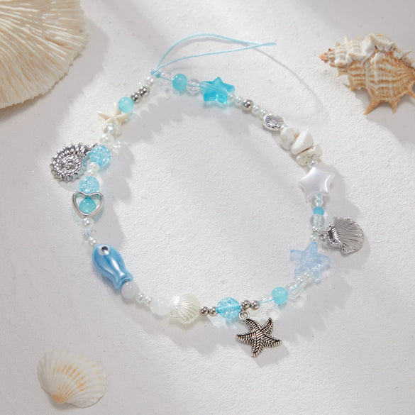 Mobile Phone Pendant Metal Beaded With Marine Life Pattern Electroplated In Small Fresh Style