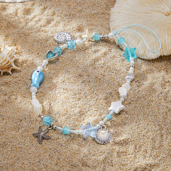 Mobile Phone Pendant Metal Beaded With Marine Life Pattern Electroplated In Small Fresh Style