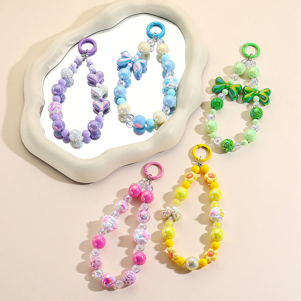 Mobile Phone Pendant Plastic Resin Cartoon Geometric Love Water Drops Bell Beaded Bow Baking Paint