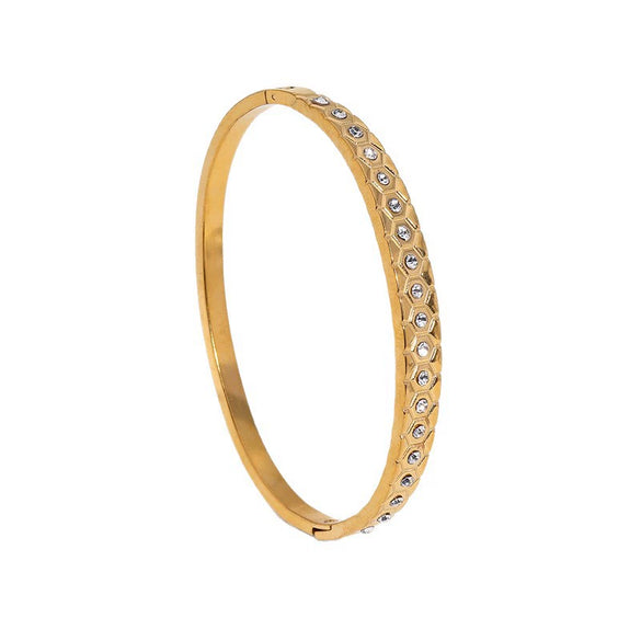Modern Minimalist Geometric Stainless Steel Bracelet With Gold Electroplated Finish And Diamond Accented Light Luxury Style