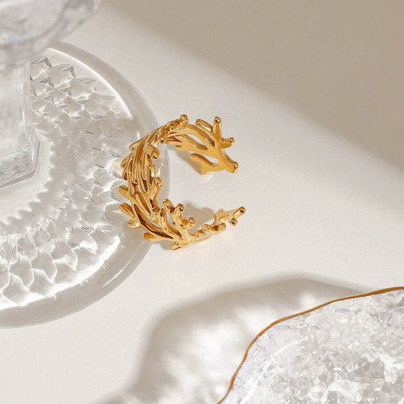 Modern Minimalist Smooth Branch Hollow Geometric Stainless Steel Electroplated Allmatch Jewelry
