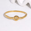 Modern Minimalist Stainless Steel Bracelet For Women With Gold Electroplated Striped Geometric Round Design