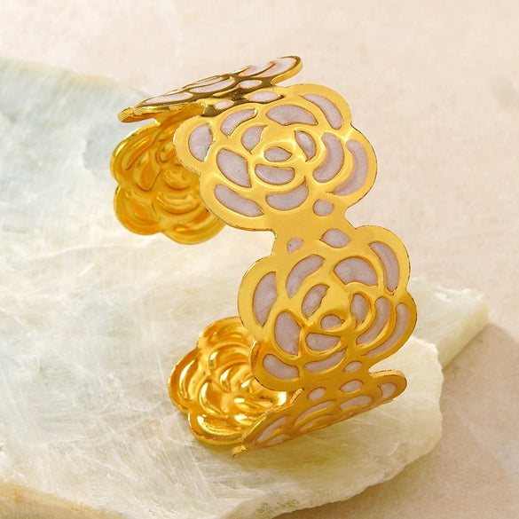 Modern Minimalist Stainless Steel Floral Open Bracelet With Dripping Oil Finish Light Luxury Flower Jewelry
