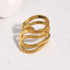 Modern Minimalist Stainless Steel Open Ring With Irregular Geometric Line Texture And 18K Gold Electroplated Finish For Women