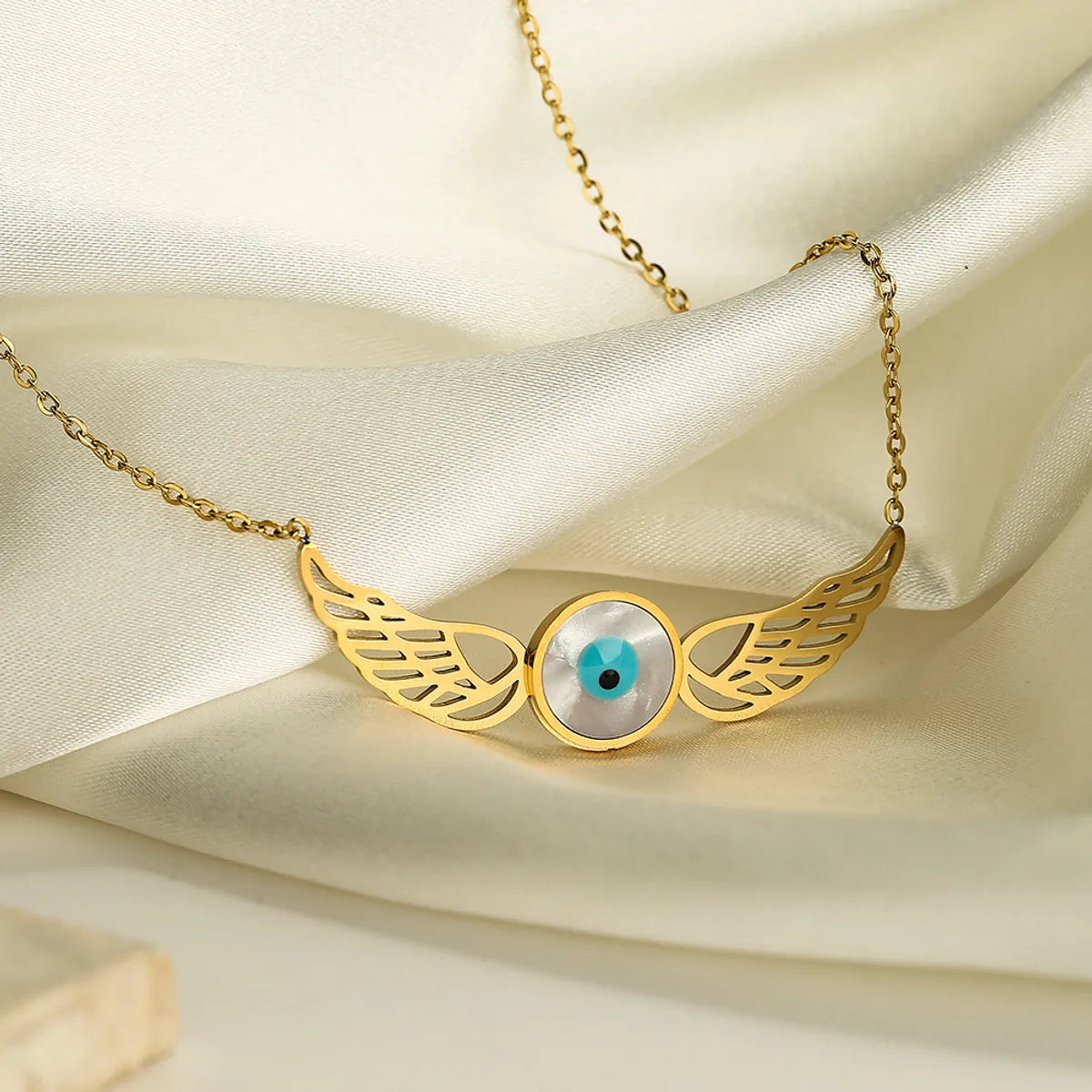 Modern Style Artistic Angel Wings Devil's Eye Titanium Steel Plating 18k Gold Plated Pendant Necklace