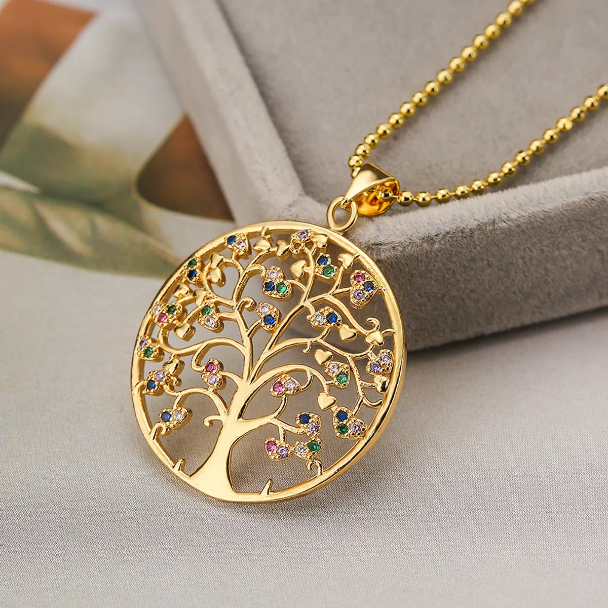 Modern Style Artistic Tree Heart Shape Copper 18k Gold Plated Zircon Pendant Necklace In Bulk