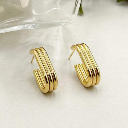 Modern Style Artistic U Shape Stainless Steel Metal Polishing Plating Gold Plated Women's Ear Studs