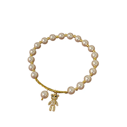 Modern Style Bear Flower Zircon Artificial Pearl Wholesale Bracelets