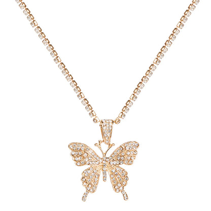 Modern Style Butterfly Alloy Iron Plating Inlay Rhinestones White Gold Plated Gold Plated Women's Pendant Necklace