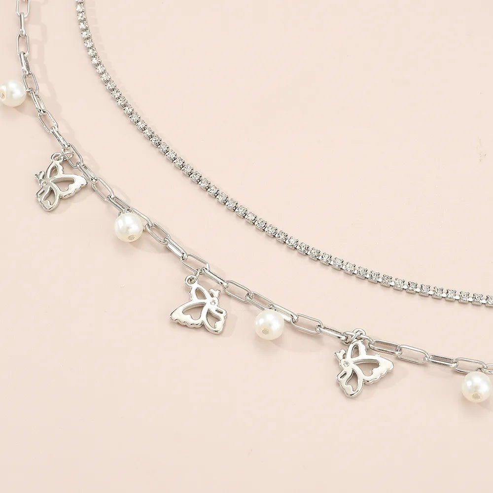 Modern Style Butterfly Artificial Rhinestones Artificial Pearls Alloy Wholesale Waist Chain