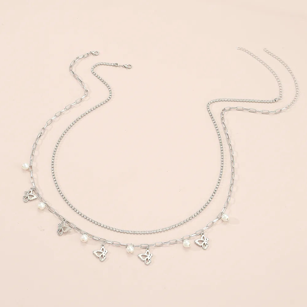 Modern Style Butterfly Artificial Rhinestones Artificial Pearls Alloy Wholesale Waist Chain