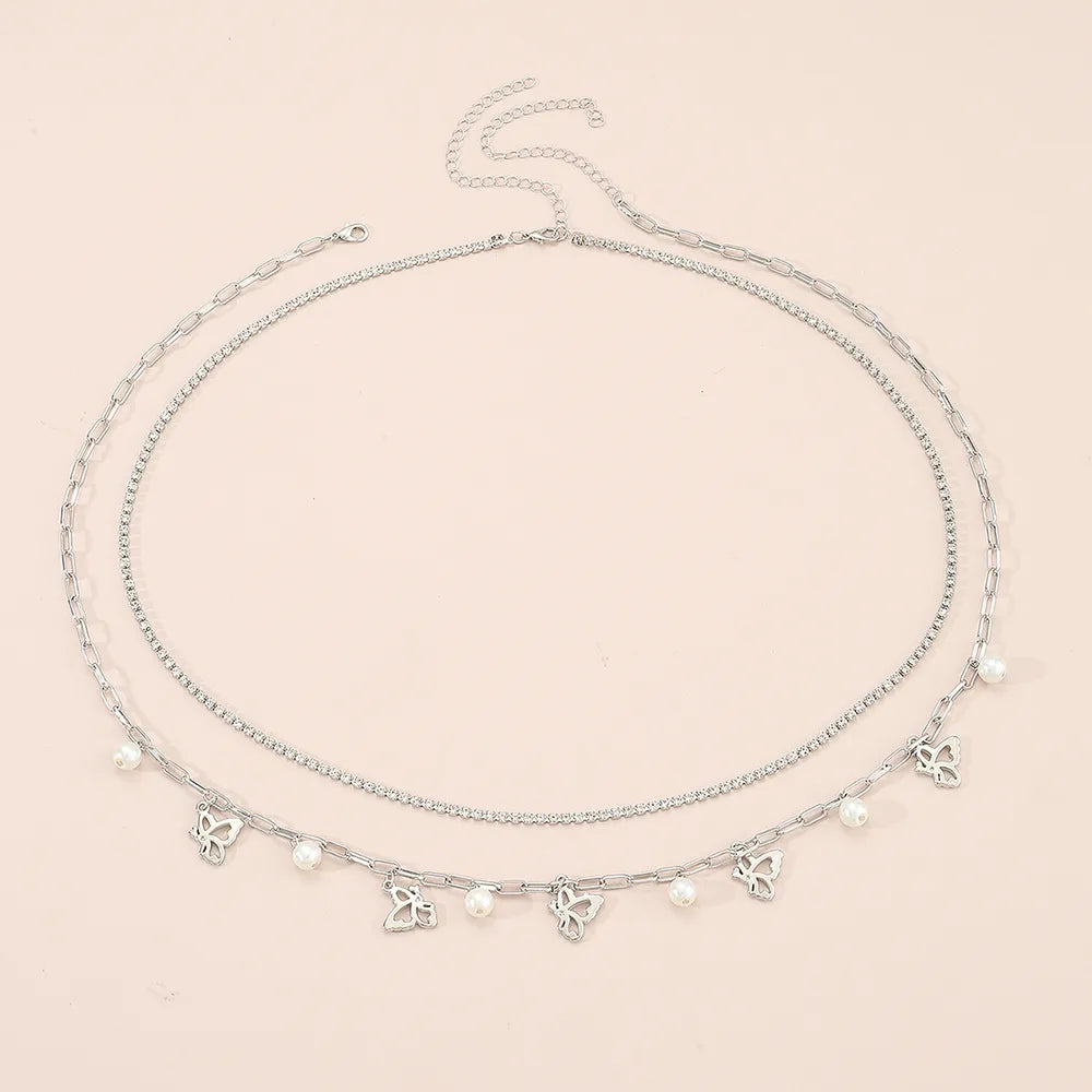 Modern Style Butterfly Artificial Rhinestones Artificial Pearls Alloy Wholesale Waist Chain