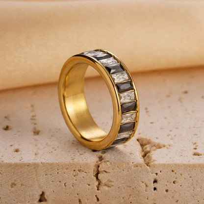 304 Stainless Steel 14K Gold Plated Modern Style Classic Style Artistic Plating Inlay Rectangle Zircon Rings