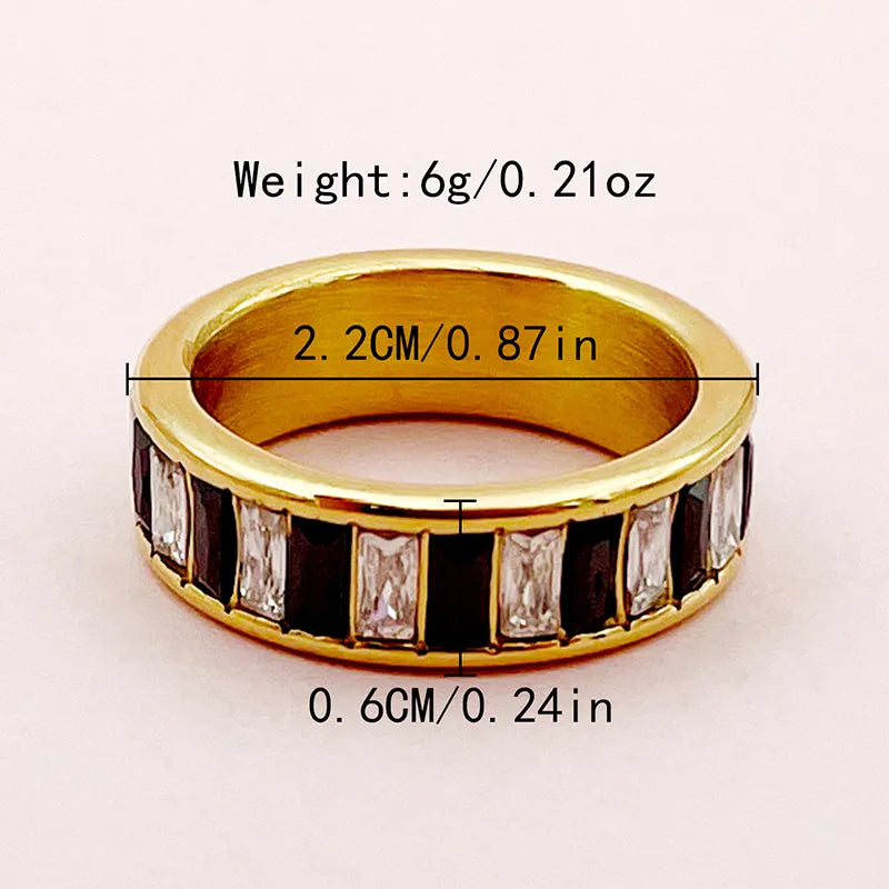 304 Stainless Steel 14K Gold Plated Modern Style Classic Style Artistic Plating Inlay Rectangle Zircon Rings