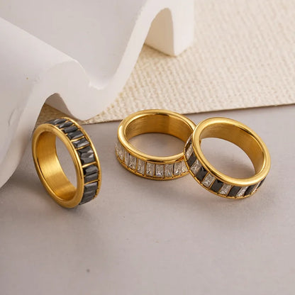 304 Stainless Steel 14K Gold Plated Modern Style Classic Style Artistic Plating Inlay Rectangle Zircon Rings