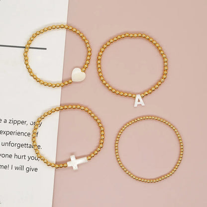 Modern Style Classic Style Geometric Cross Heart Shape Gem Shell Copper Wholesale Bracelets