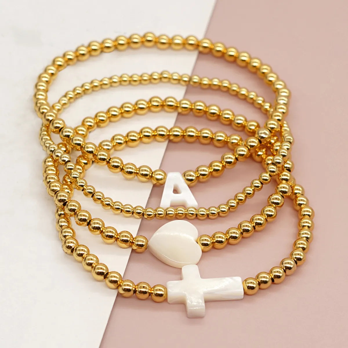 Modern Style Classic Style Geometric Cross Heart Shape Gem Shell Copper Wholesale Bracelets