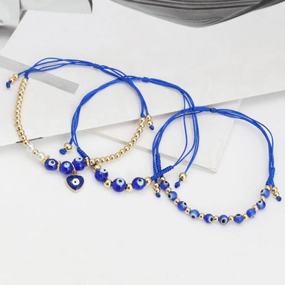 Modern Style Classic Style Geometric Devil'S Eye Glass Rope Copper Wholesale Bracelets