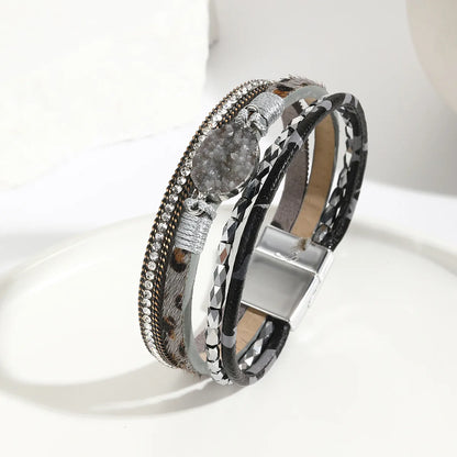 Modern Style Classic Style Geometric Pu Leather Beaded Inlay Artificial Crystal Zircon Women'S Bangle