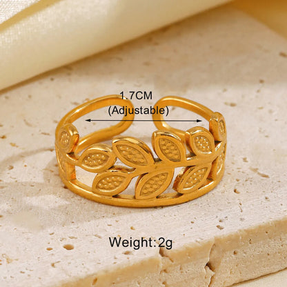 Modern Style Classic Style Leaves Heart Shape 304 Stainless Steel 18K Gold Plated Open Rings In Bulk