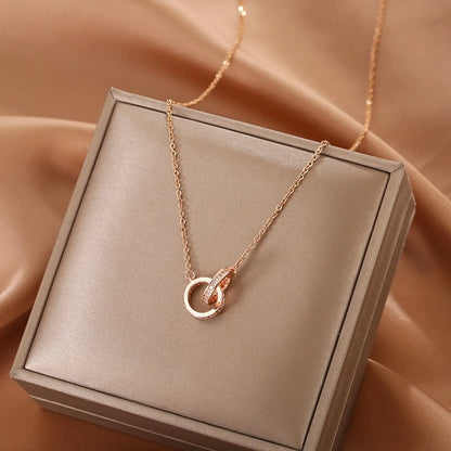 Modern Style Classic Style Round Titanium Steel Copper 18k Gold Plated Zircon Pendant Necklace In Bulk