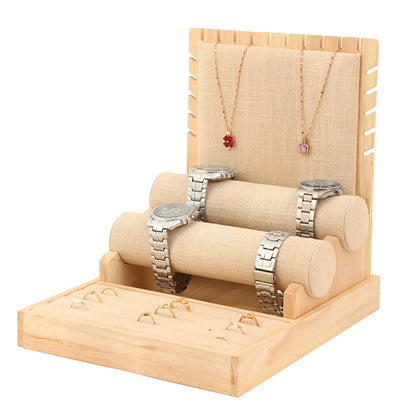 Modern Style Classic Style Solid Color Bamboo Wood Linen Jewelry Rack