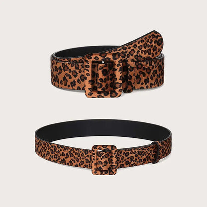 Modern Style Classic Style Square Leopard Imitation Leather Alloy Women'S Leather Belts