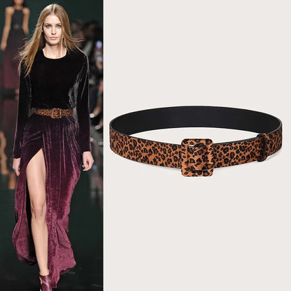 Modern Style Classic Style Square Leopard Imitation Leather Alloy Women'S Leather Belts