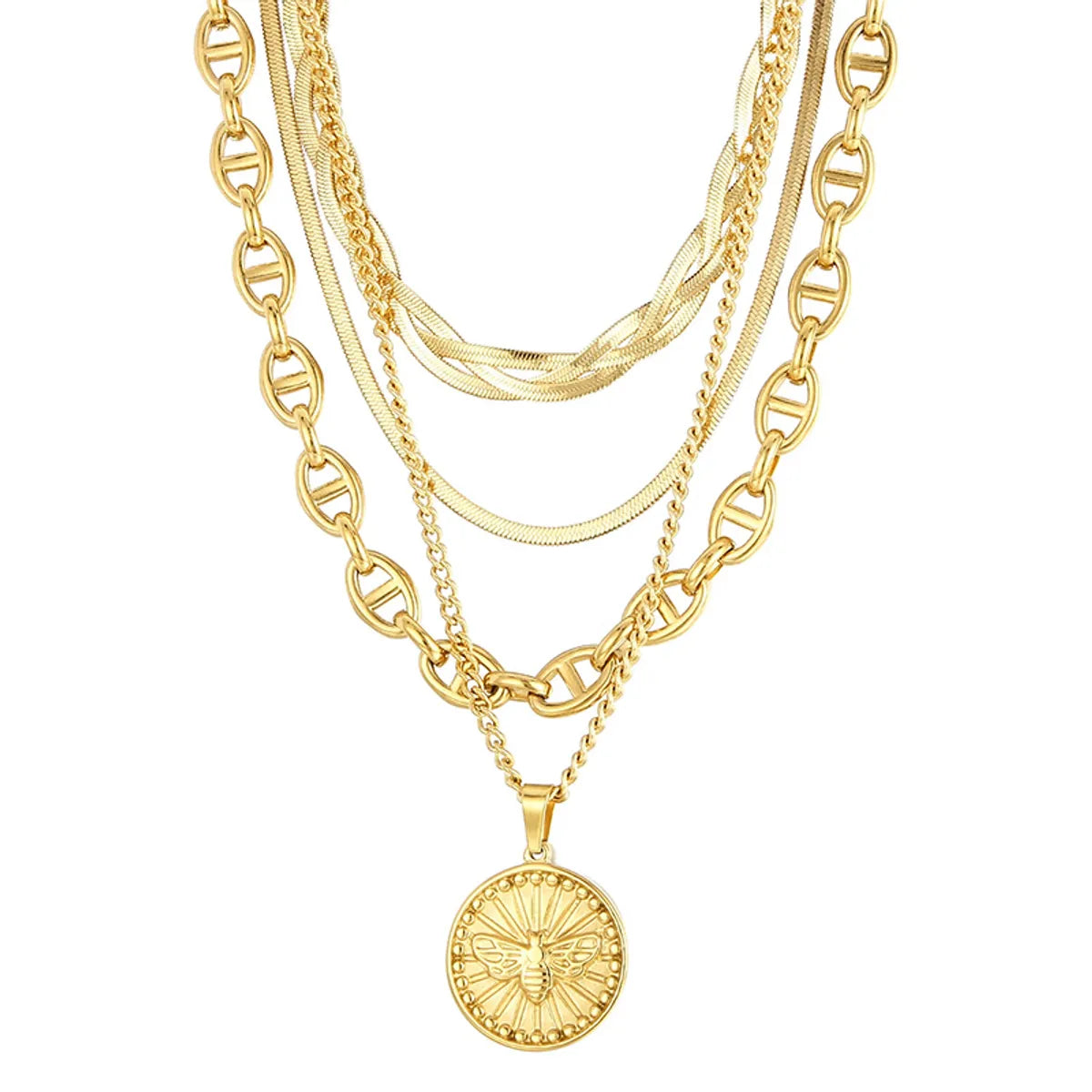 Modern Style Coin Stainless Steel Titanium Steel Plating 18k Gold Plated Layered Necklaces