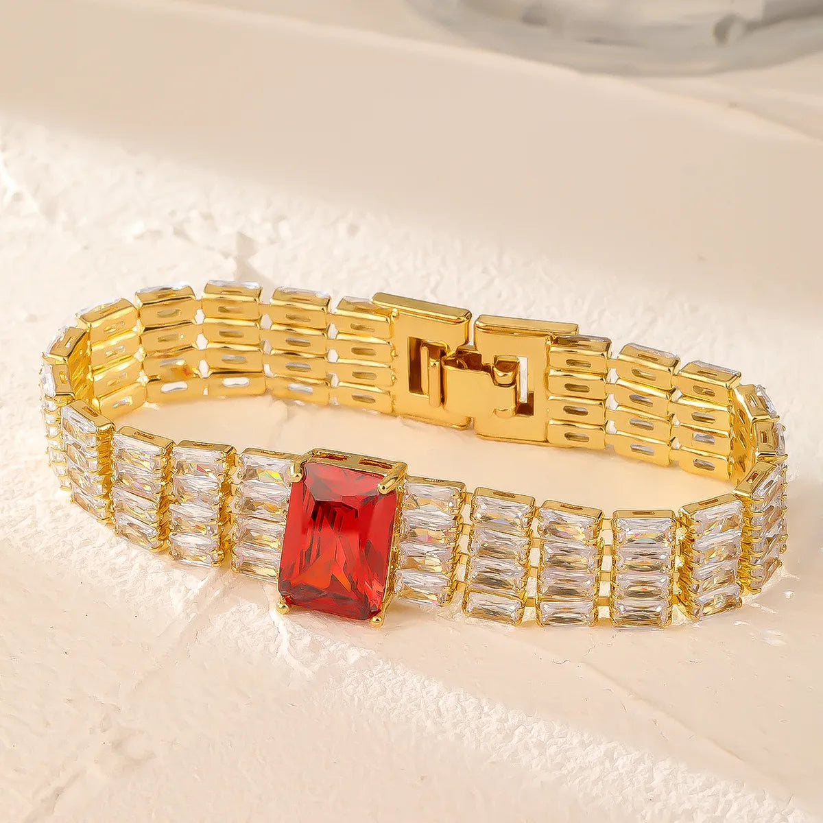 Modern Style Colorful Copper Plating Inlay Zircon White Gold Plated Gold Plated Bracelets