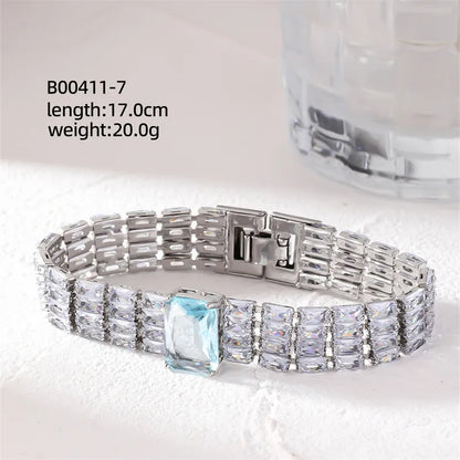 Modern Style Colorful Copper Plating Inlay Zircon White Gold Plated Gold Plated Bracelets