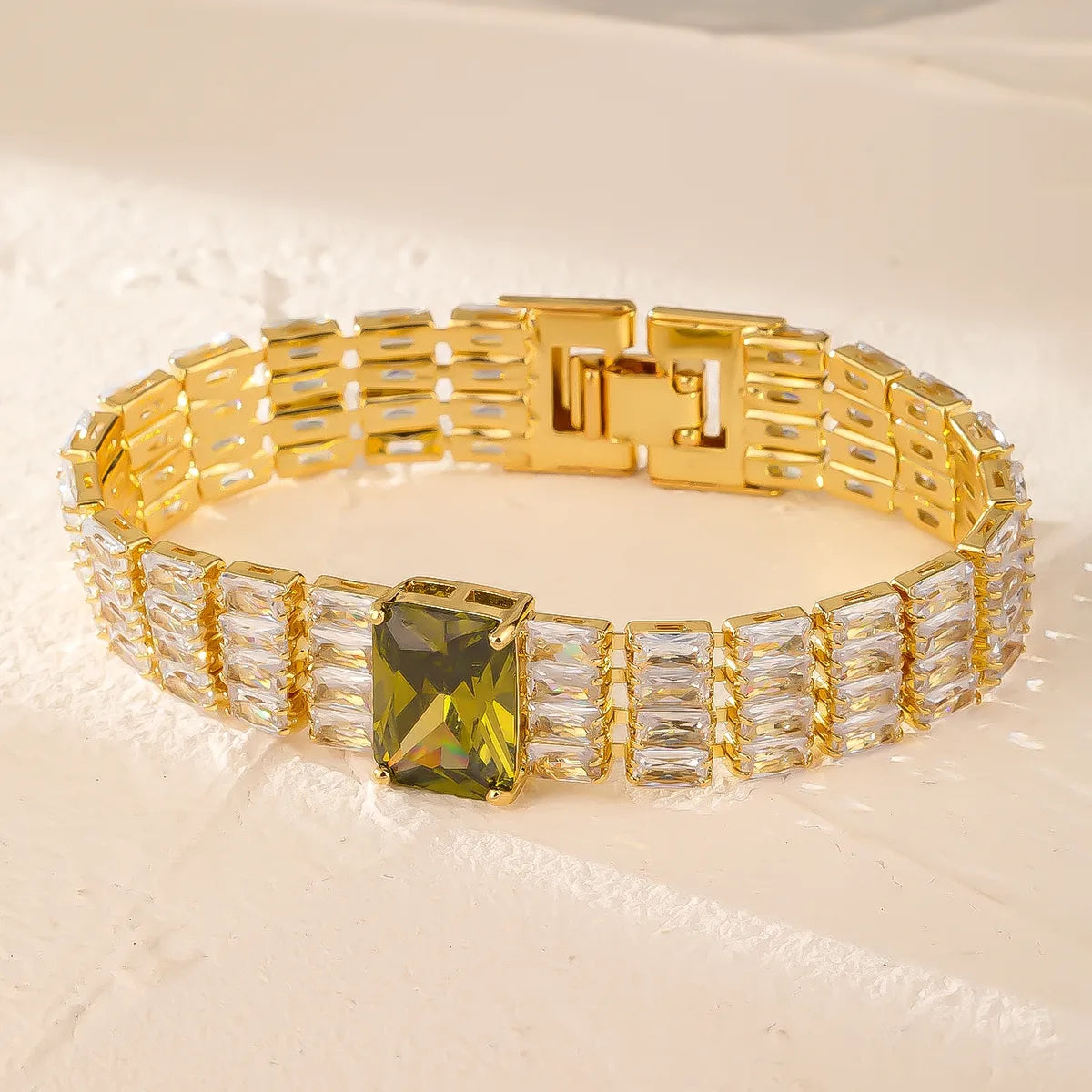 Modern Style Colorful Copper Plating Inlay Zircon White Gold Plated Gold Plated Bracelets