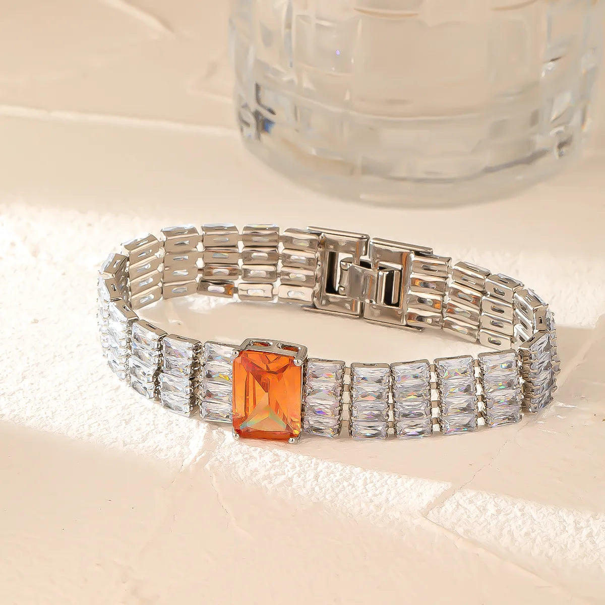 Modern Style Colorful Copper Plating Inlay Zircon White Gold Plated Gold Plated Bracelets